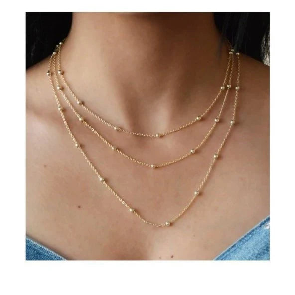 3'lü Gold Top Zincir Kolye