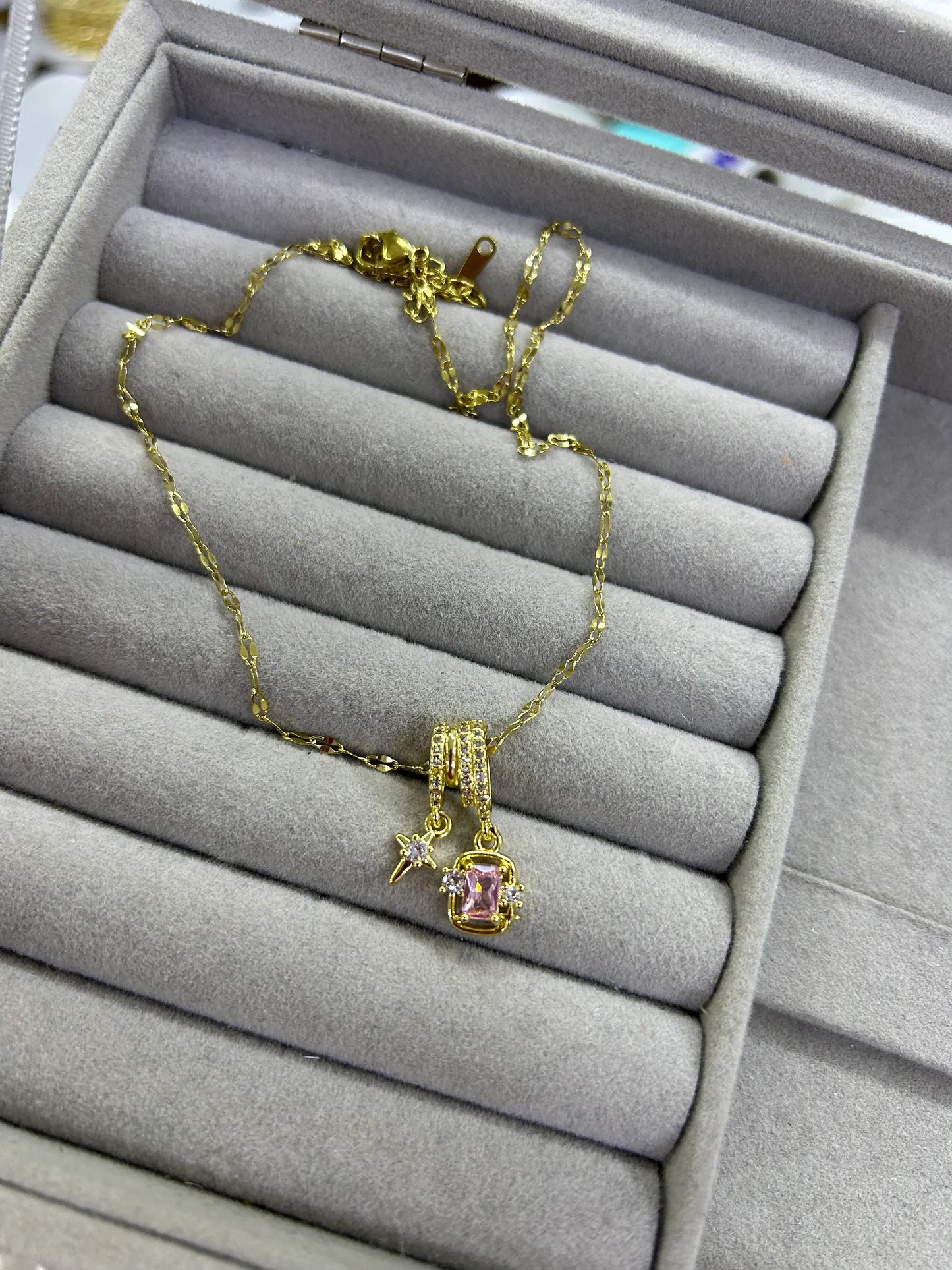 Parlak Pembe Baget Kutup Yıldızı Charm Kolye