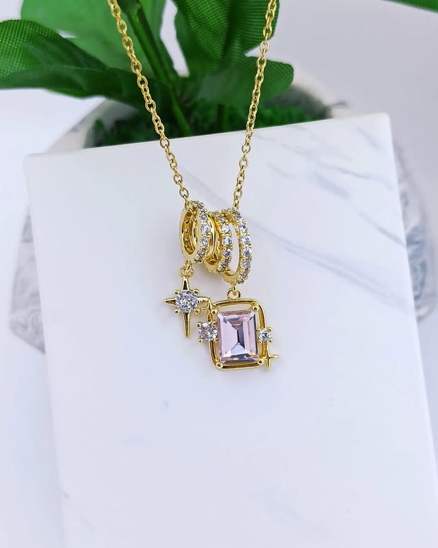 Parlak Pembe Baget Kutup Yıldızı Charm Kolye